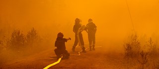 Räddningspersonal släcker skogsbrand