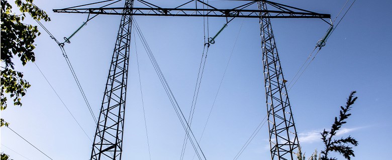 Bilden visar två höga elstolpar